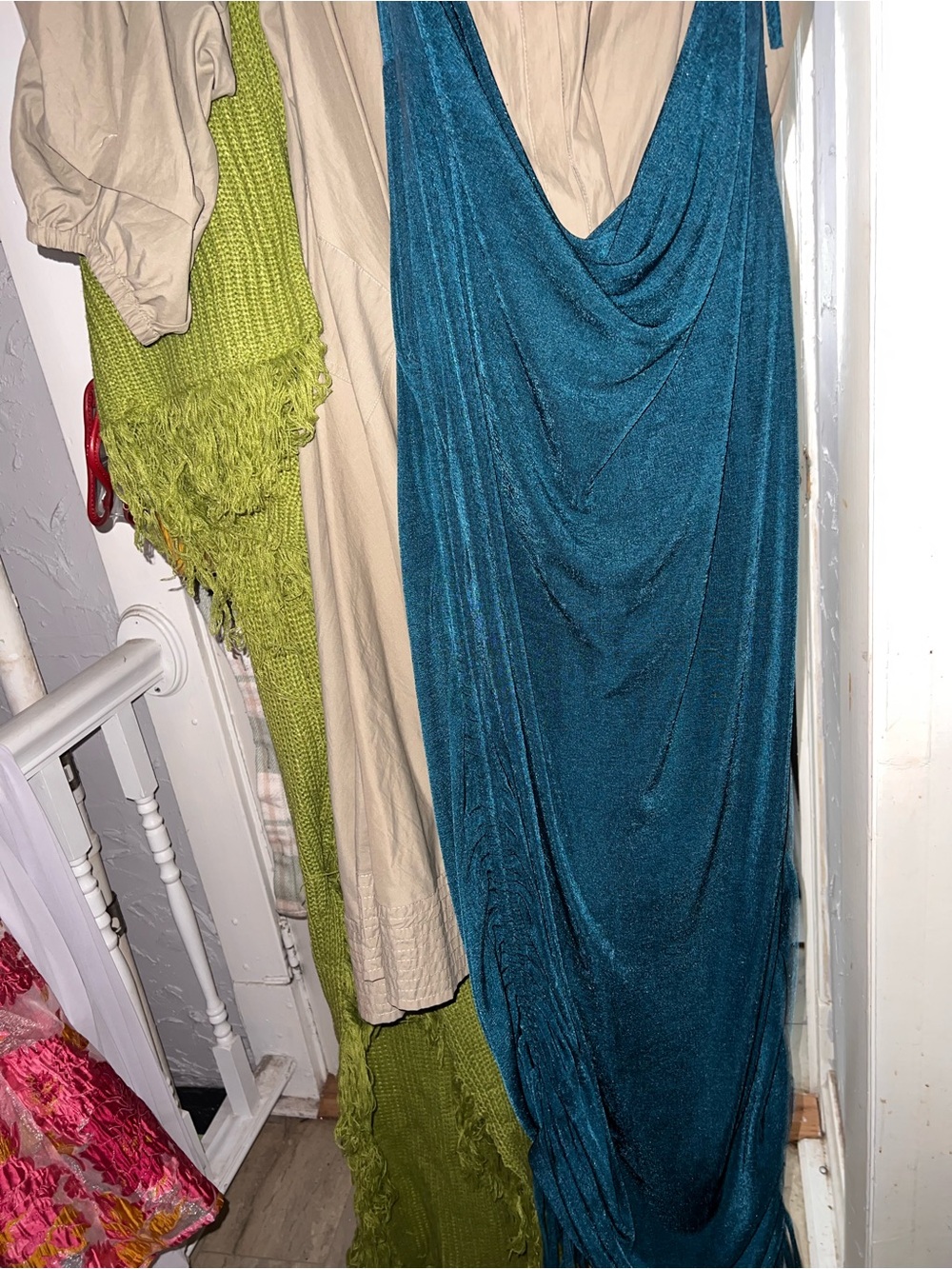 Teal Draped Maxi Evening Dress - Women